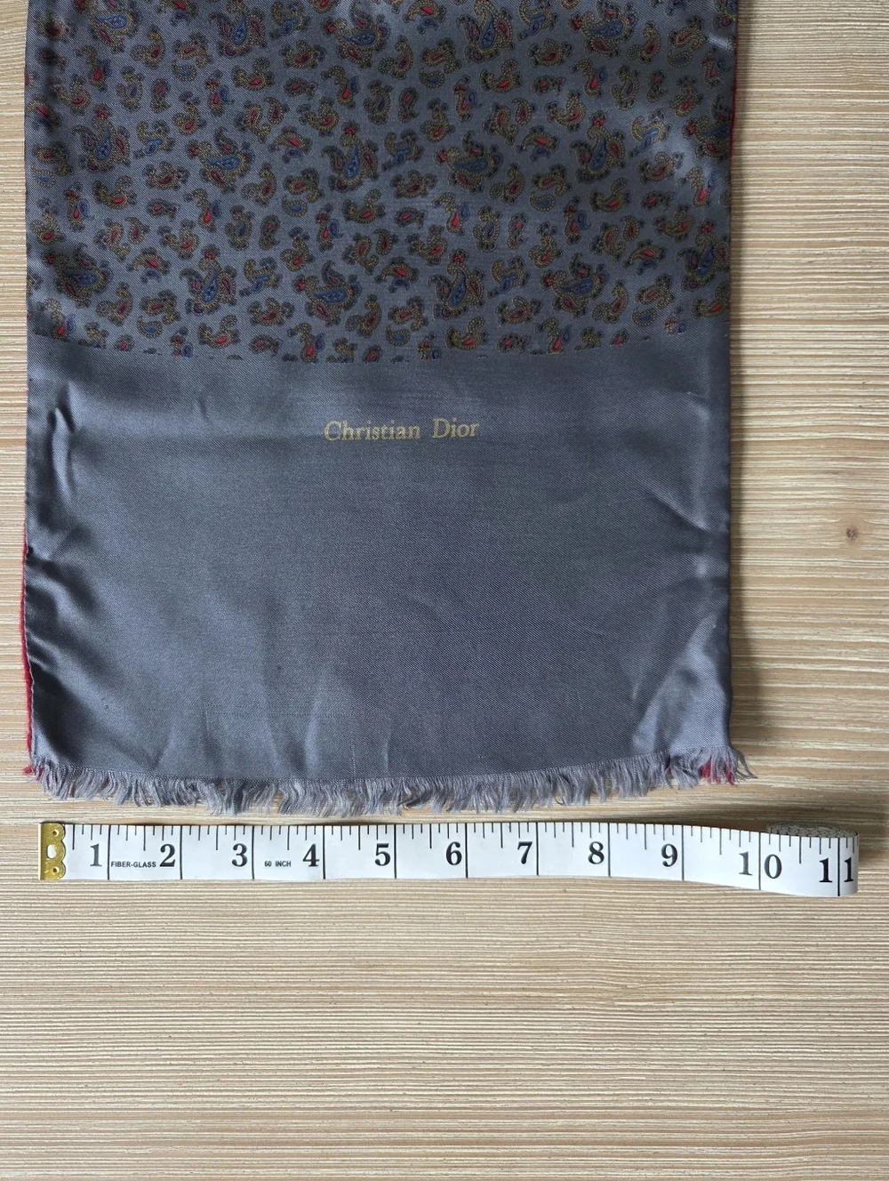 Vintage Christian Dior Mens Grey Red Reversible Silk Wool Paisley Scarf